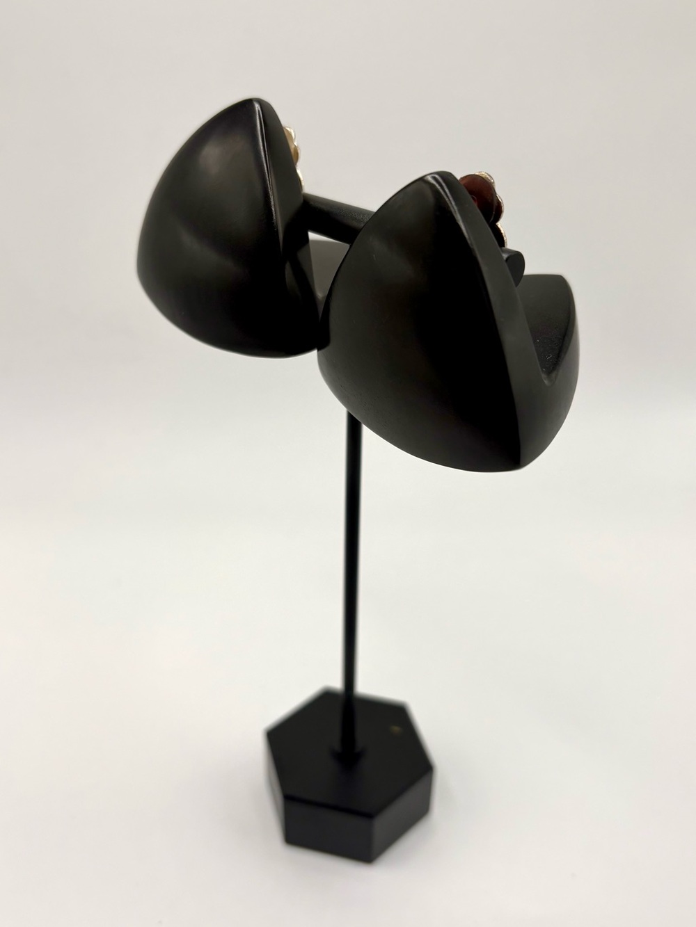 Monies Denmark Black Wood Sculptural Clip On Earrings Large Modernist Statement